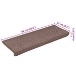 vidaXL Tapis d'escalier 30 pièces 65 x 21 x 4 cm Marron Bord rectangulaire