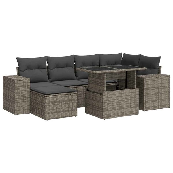 vidaXL Salon de jardin avec coussins 7 Pièces gris résine tressée