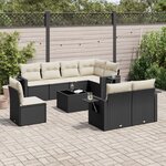 vidaXL Salon de jardin 9 Pièces avec coussins noir résine tressée