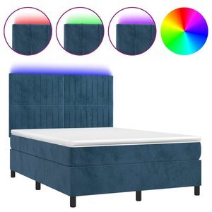 vidaXL Sommier à lattes de lit matelas et LED Bleu foncé 140x200 cm