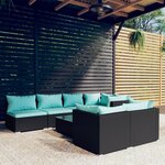 vidaXL Salon de jardin 8 Pièces avec coussins noir résine tressée