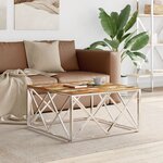 vidaXL Table basse argenté acier inoxydable/bois massif récupération