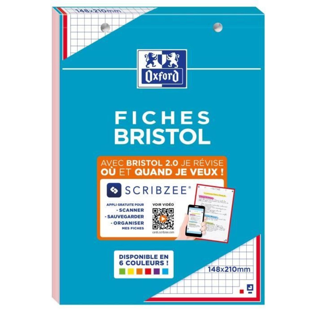 OXFORD - Bloc fiche bristol 2.0 perforé - 14,8 x 21 cm - 30 fiches