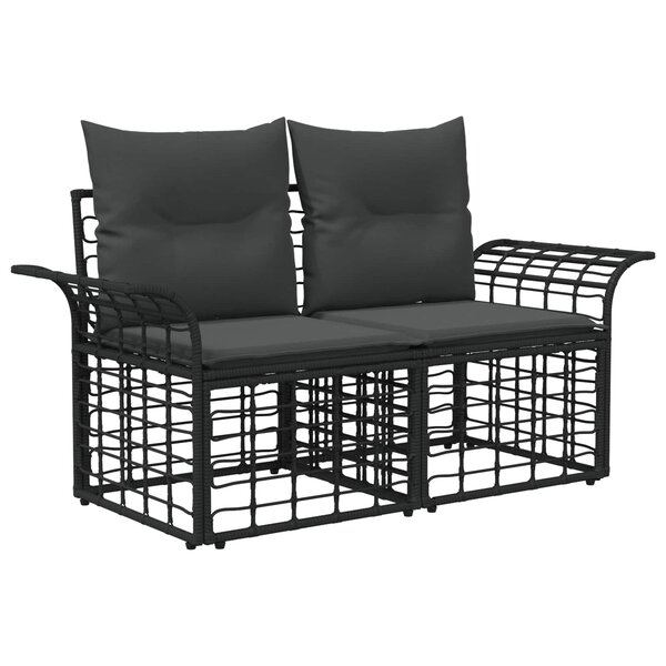 vidaXL Loveseat d'extérieur 2 Pièces Noir et Gris foncé polyrotin