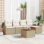 vidaXL Ensemble de canapé de jardin 6 Pièces Beige Poly rotin