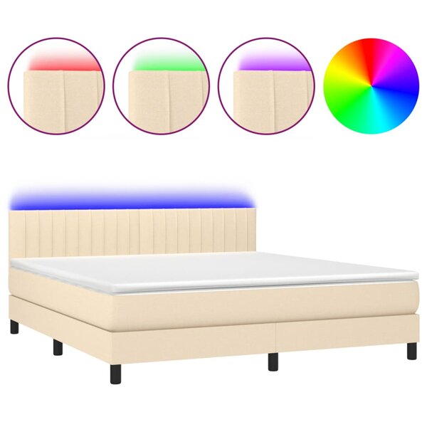 vidaXL Sommier à lattes de lit avec matelas LED Crème 180x200 cm Tissu