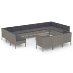 vidaXL Salon de jardin 14 Pièces avec coussins Résine tressée Gris
