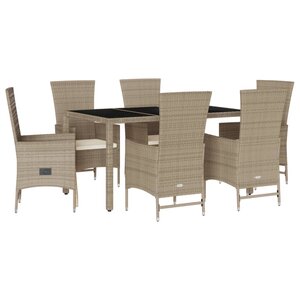 vidaXL Ensemble à manger de jardin et coussins 7 Pièces beige poly rotin