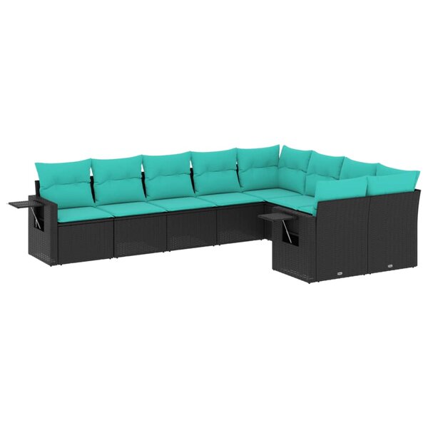 vidaXL Salon de jardin 9 Pièces avec coussins noir résine tressée