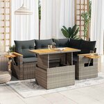 vidaXL Salon de jardin 5 Pièces avec coussins gris résine tressée acacia