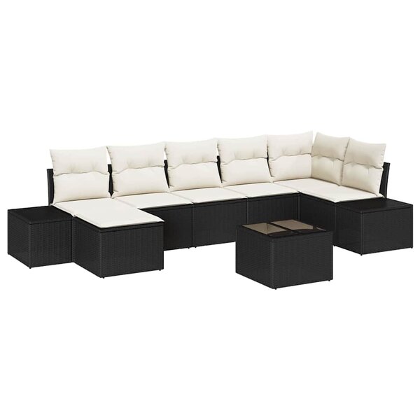 vidaXL Ensemble de canapé de jardin avec coussin 8 Pièces Noir Poly rotin