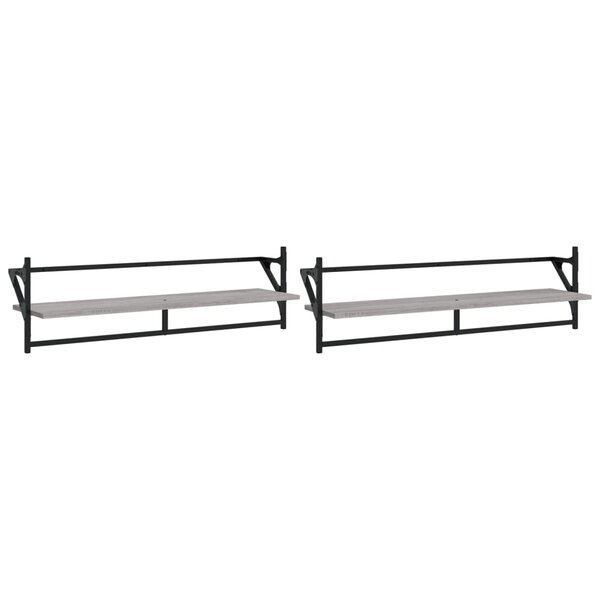 vidaXL Étagères murales avec barres 2 Pièces sonoma gris 100x25x30 cm