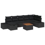 vidaXL Ensemble de canapé de jardin 8 pièces avec coussins Noir Rotin Synthétique
