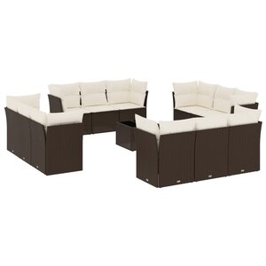 vidaXL Salon de jardin avec coussins 13 Pièces marron résine tressée