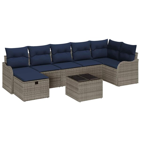 vidaXL Ensemble de Canapés avec coussin Gris et marine polyrotin