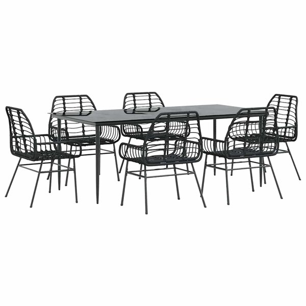 vidaXL Ensemble à manger de jardin 7Pièces noir poly rotin verre
