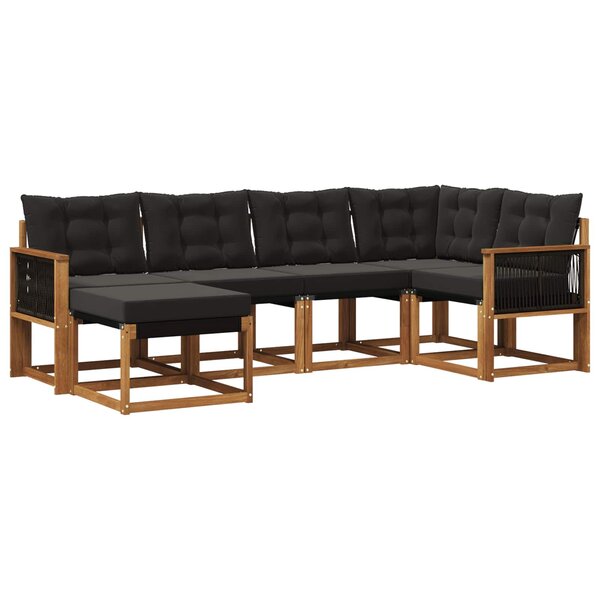 vidaXL Ensemble de canapés d'extérieur 6 Pièces Naturel et noir