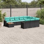 vidaXL Salon de jardin 11 Pièces avec coussins noir résine tressée