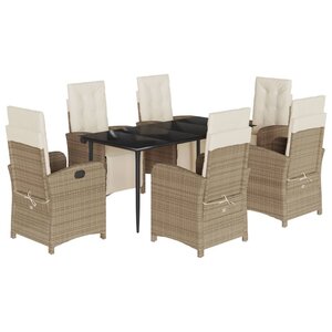 vidaXL Ensemble à manger de jardin et coussins 7 Pièces beige poly rotin