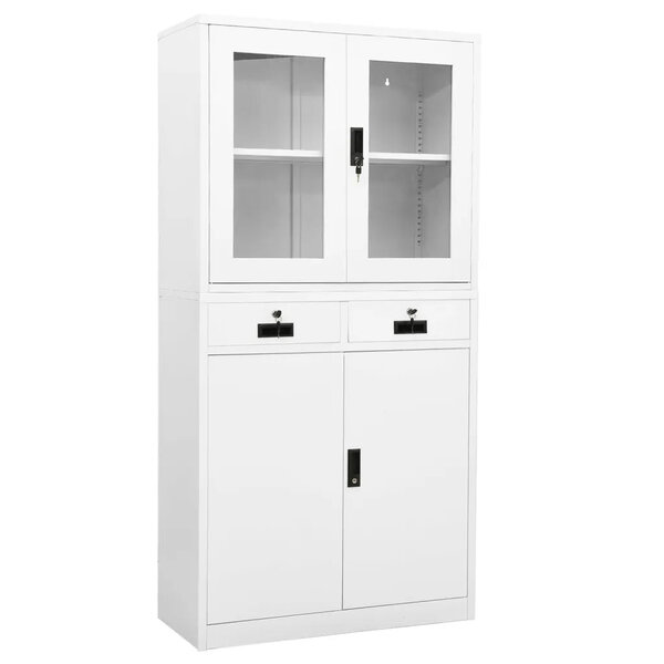 Armoire de bureau classique rangement dossiers 90 x 40 x 180 cm avec 3 étagères réglables en acier blanc 02_0046915
