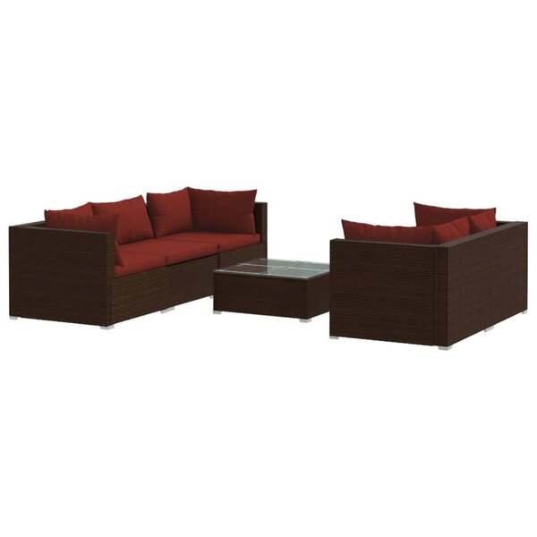 Salon de jardin meuble d'extérieur ensemble de mobilier 6 pièces avec coussins résine tressée marron 02_0016895