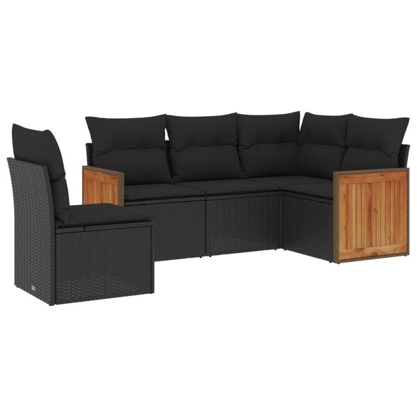 vidaXL Salon de jardin 5 Pièces avec coussins noir résine tressée