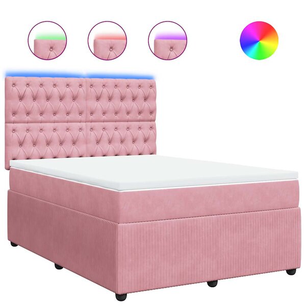 vidaXL Sommier à lattes de lit avec matelas Rose 140x200 cm Velours