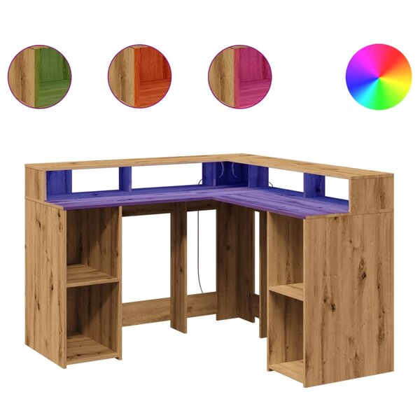 vidaXL Bureau avec lumières LED chêne artisanal bois d'ingénierie
