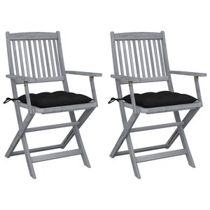 vidaXL Chaises pliables d'extérieur lot de 2 et coussins Bois d'acacia