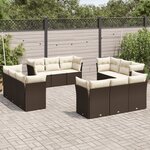 vidaXL Salon de jardin avec coussins 12 Pièces marron résine tressée
