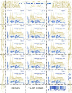 Feuille de 15 timbres - Cathédrale Notre-Dame de Sée - Lettre verte