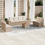 vidaXL Salon de jardin avec coussins 9 Pièces beige résine tressée