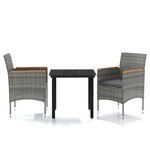 vidaXL Mobilier à dîner d'extérieur avec coussins 3 Pièces Gris et noir