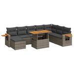 vidaXL Salon de jardin avec coussins 9 Pièces gris résine tressée acacia