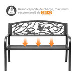 Banc 3 places de jardin terrasse style rural chic 127l x 60l x 85h cm métal époxy anticorrosion noir