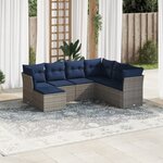 vidaXL Salon de jardin 7 Pièces avec coussins gris résine tressée