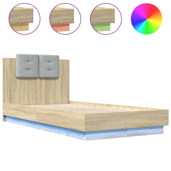 vidaXL Cadre de lit avec LED sans matelas chêne sonoma 75x190 cm