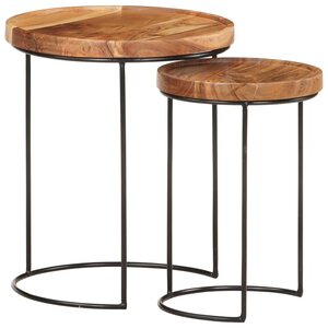 vidaXL Ensemble de table basse 2 Pièces bois d'acacia massif et acier