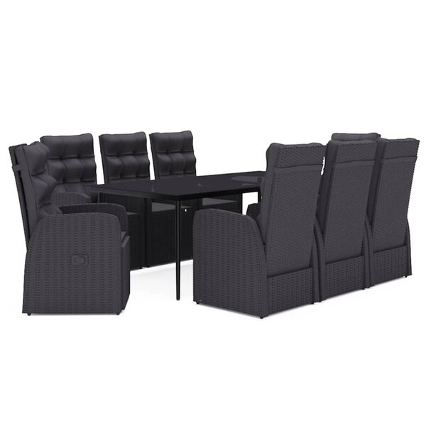 vidaXL Ensemble à manger de jardin avec coussins 9 Pièces noir