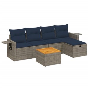 vidaXL Salon de jardin 6 Pièces avec coussins gris résine tressée