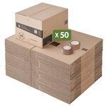 Pack and Move - Lot de 50 Cartons Déménagement à Hauteur Modulable - 50 x 40 x 20-30 cm - Poignées Renforcées - 2 Adhésifs Offerts