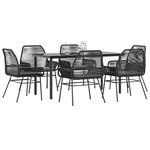 vidaXL Ensemble à manger de jardin coussins 7Pièces noir poly rotin verre