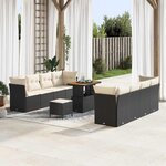 vidaXL Ensemble de canapé de jardin avec coussin 11 Pièces Noir et crème