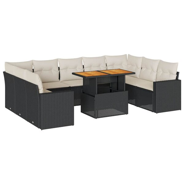 vidaXL Salon de jardin 10 Pièces avec coussins noir résine tressée
