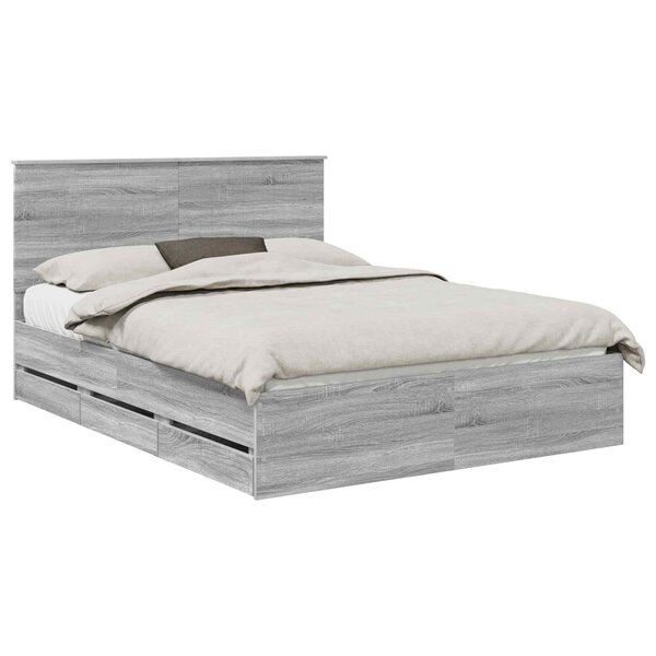 vidaXL Cadre de lit Gris Sonoma 150 x 200 cm Bois Ingénierie