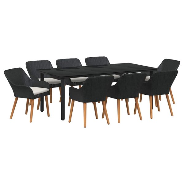 vidaXL Ensemble de salle à manger pour jardin 9 Pièces Noir polyrotin