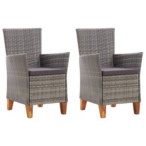 vidaXL Chaises de jardin lot de 2 avec coussins Résine tressée Gris