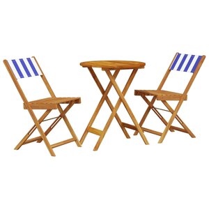 vidaXL Ensemble de bistro 3 Pièces bleu et blanc tissu et bois massif
