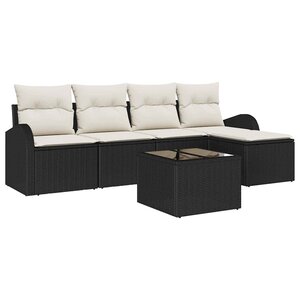 vidaXL Ensemble de canapé de jardin avec coussin 6 Pièces Noir Poly rotin