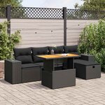 vidaXL Salon de jardin 6 Pièces avec coussins noir résine tressée acacia